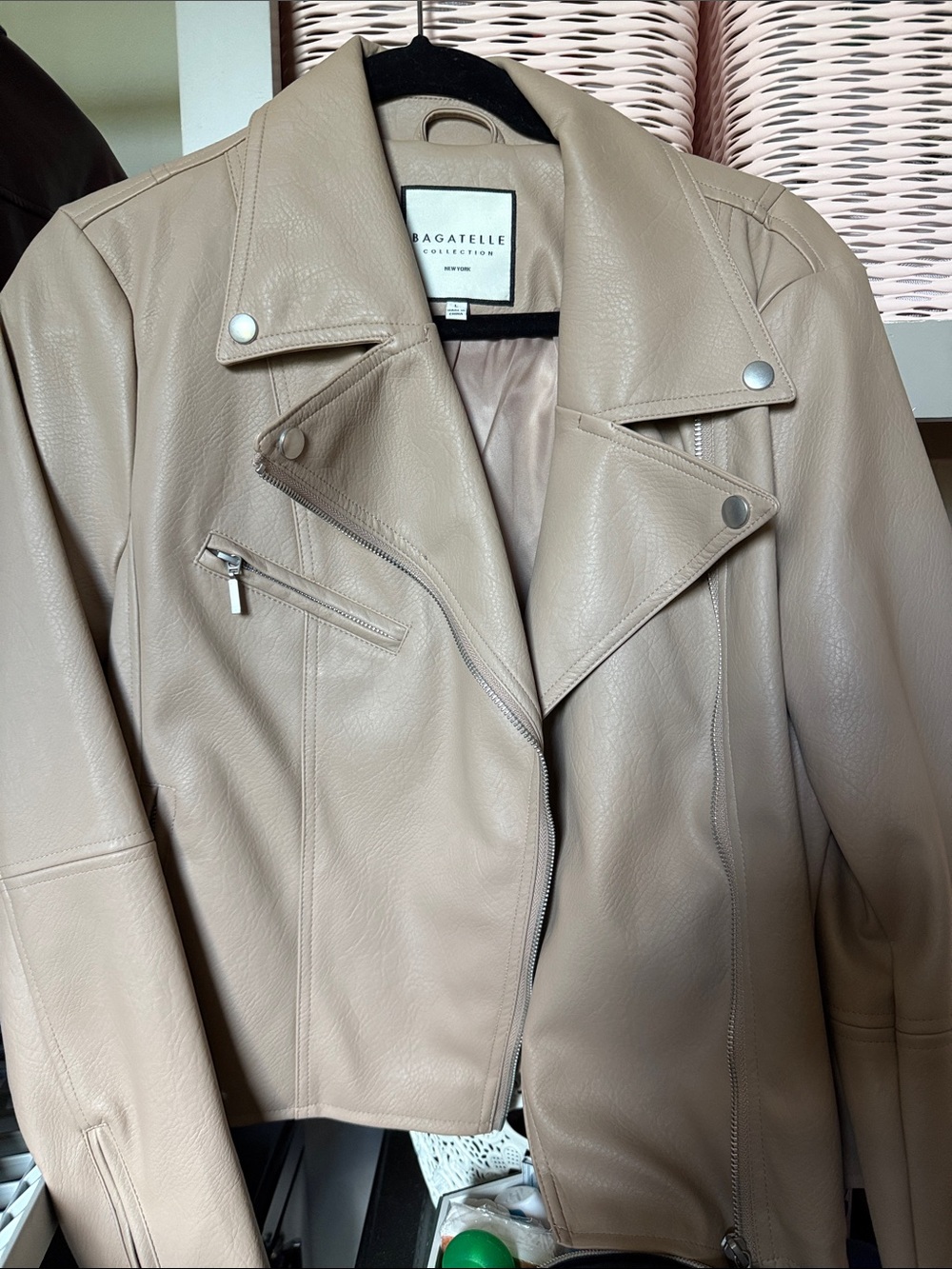 bagatelle Beige Faux Leather Moto Jacket